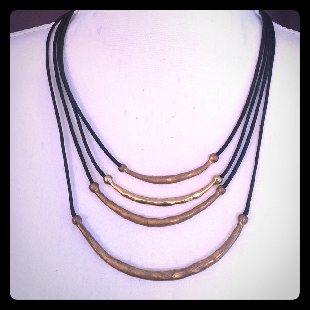 Black Leather Gold Necklace